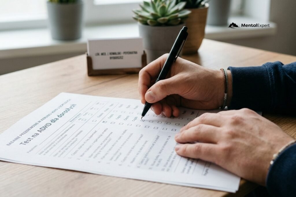 Mężczyzna wypełnia test na ADHD - Test na ADHD dla dorosłych – diagnoza czy etykieta?